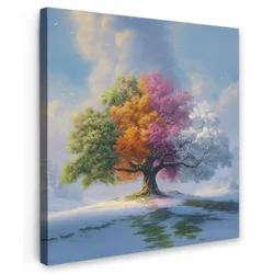 LEINWANDBILD Baum - Jahreszeiten - Winter - Landschaft Deko Groß 90x90 cm