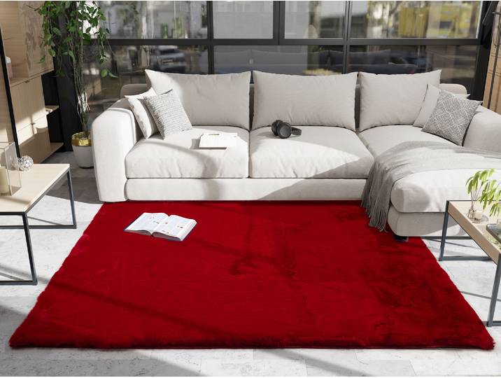 Hochflor-Teppich OCI DIE TEPPICHMARKE ROCKY SOFT, Fell Haptik , rot, B:200cm H:35mm L:290cm, Polyester, Teppiche, Hochflor-Teppich, Kunstfell, weich, kuschelig, maschinell gewebt, Kaninchen Haptik