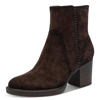 Stiefelette TAMARIS, Damen, Gr. 41, Synthetik Textil, mokka, Leder, Lederimitat, unifarben, Basic, Schuhe Stiefelette, Blockabsatz, Ankleboots mit seitlicher Verzierung
