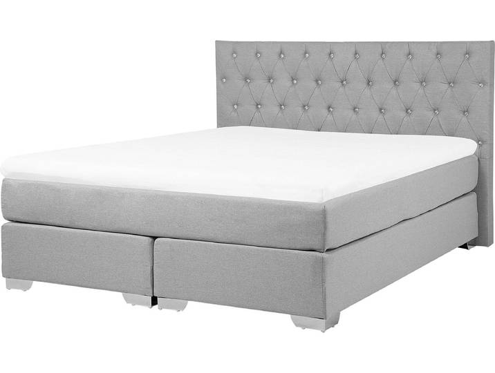 BELIANI Bett Polsterbett Hellgrau 160 x 200 cm Leinenoptik Doppelbett Zierknöpfen Minimalistisch Modern