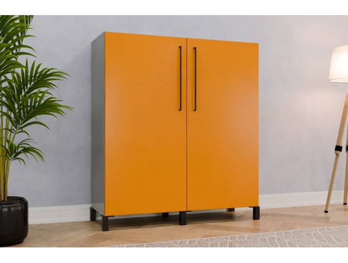 Büro Highboard nach Maß - RAL 1007 Narzissengelb - 135x120x44cm - Individuell konfigurieren