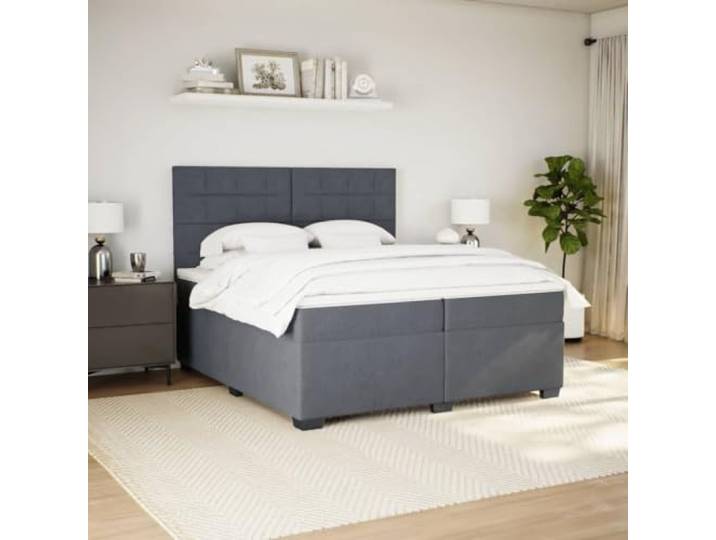 KTHLBRH Bettgestell aus Samt, dunkelgrau, 200 x 200 cm, mit Kopfteil Taschenfederkernmatratzen, inklusive Matratzenschoner, verstellbares Kopfteil, personalisierte Unterstützung