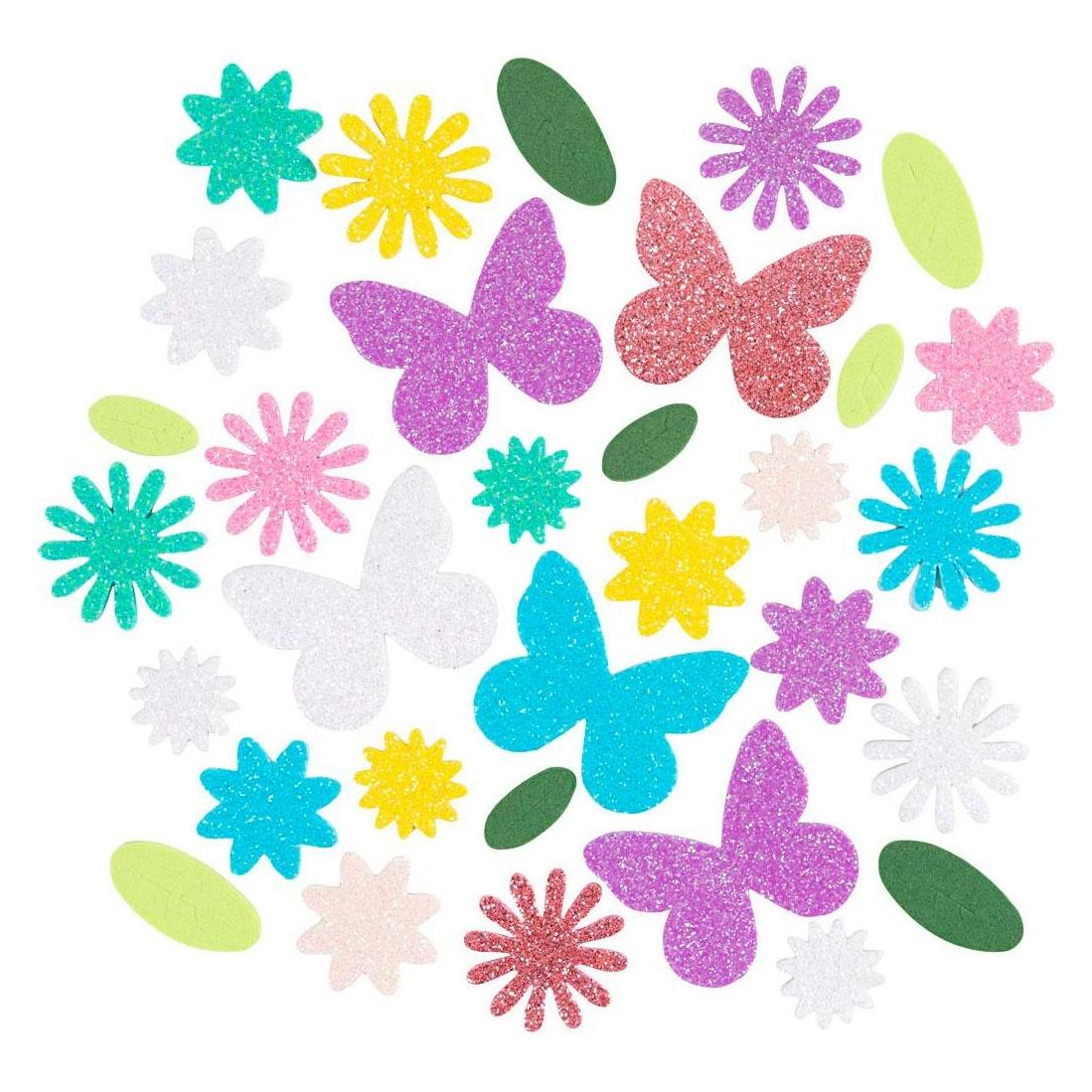 Creativ Company Foam Stickers, Butterfly, flower, leaf, self-adhesive, size 9-43 mm, pastel colours, 120 pc/ 1 pack (120 Sticker) (790641)