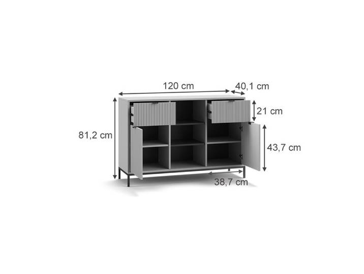 Commode avec tiroirs Eliza 120x81.2cm avec 2 tiroirs et 2 portes Gris Vicco 56449
