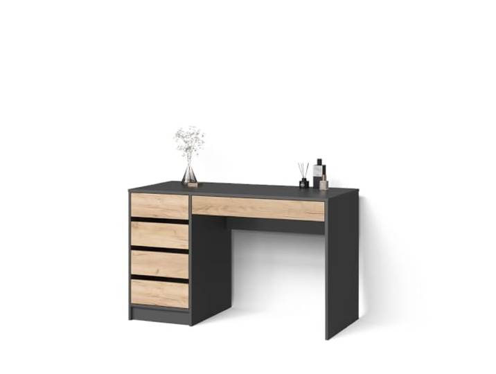 Livinity Schminktisch Imola , Anthrazit/Goldkraft Eiche 120 cm ohne Spiegel · 5 Schubladen · Freistehend · Grifflose Optik · Geräumige Tischplatte