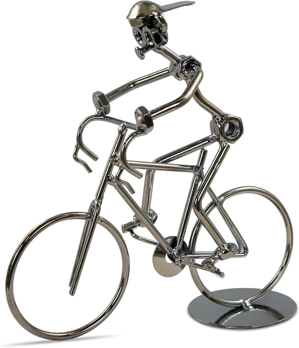 Retro IJzeren Fiets Model met Man met Hoed - Kunstzinnig Metaalfiguur voor Thuisdecoratie en Kantoor