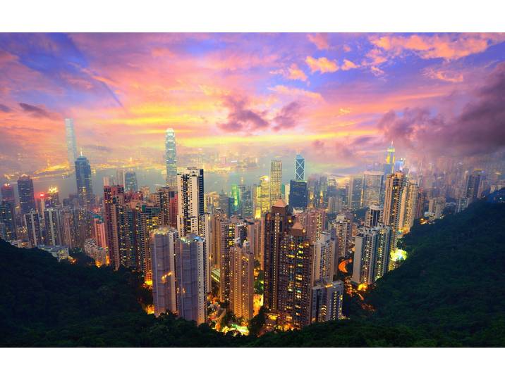 Fototapete PAPERMOON HONG KONG-VICTORIA PEAK STADT INSEL SKYLINE MEER NACHT , bunt, B:4,5m L:2,8m, Vlies, Tapeten, Fototapete