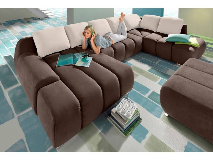 Wohnlandschaft, 360x214 cm, Luxus-Microfaser, Dunkelbraun & Creme, Mit Bettfunktion, Modern, Inosign