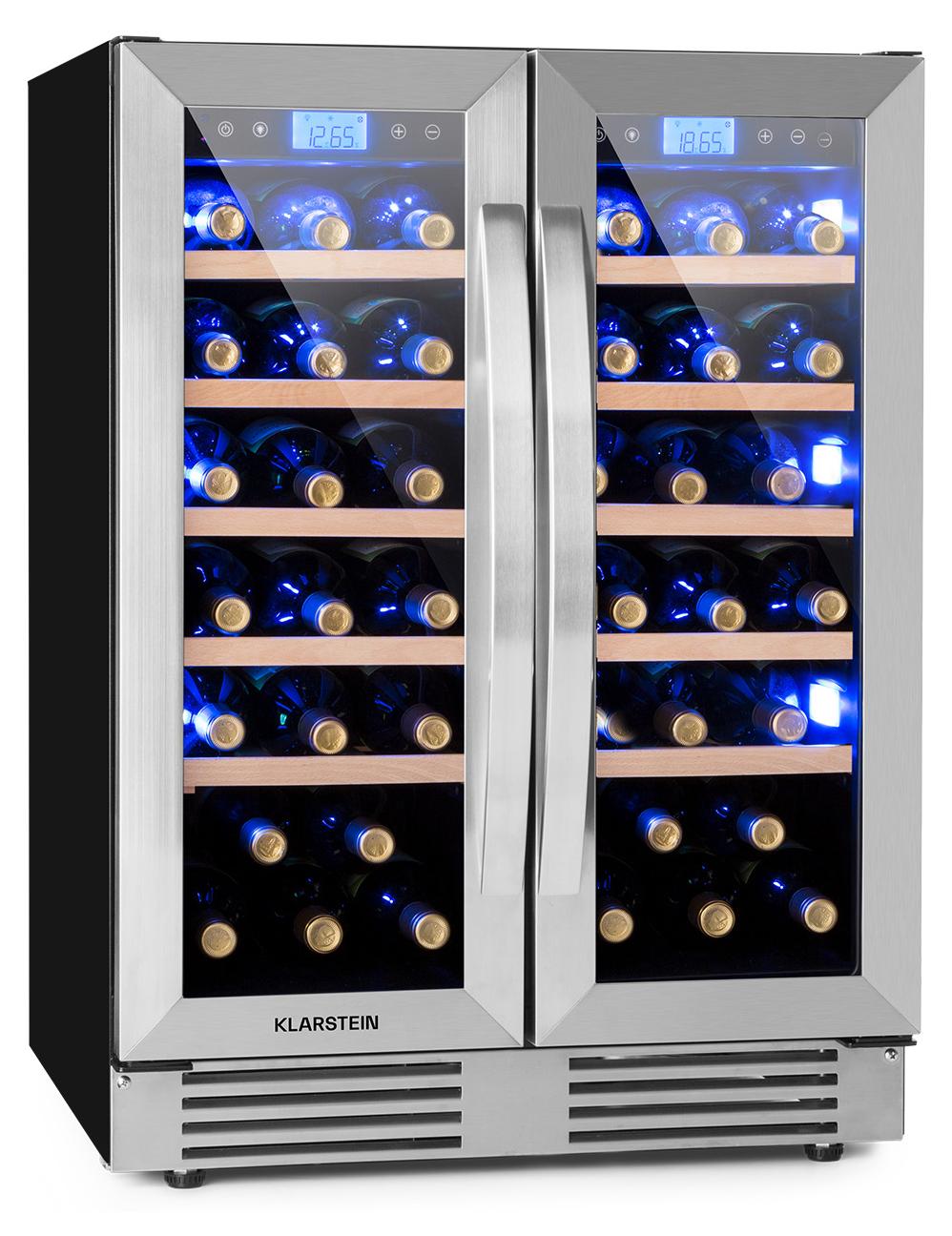 Klarstein Einbau-Weinkühlschrank, 2 Zonen Getränkekühlschrank Klein, Kleiner Weinschrank 126L, Wein-Kühlschrank Klein mit Glastür, Indoor/Outdoor Flaschenkühlschrank, Wine Fridge für 42 Flaschen