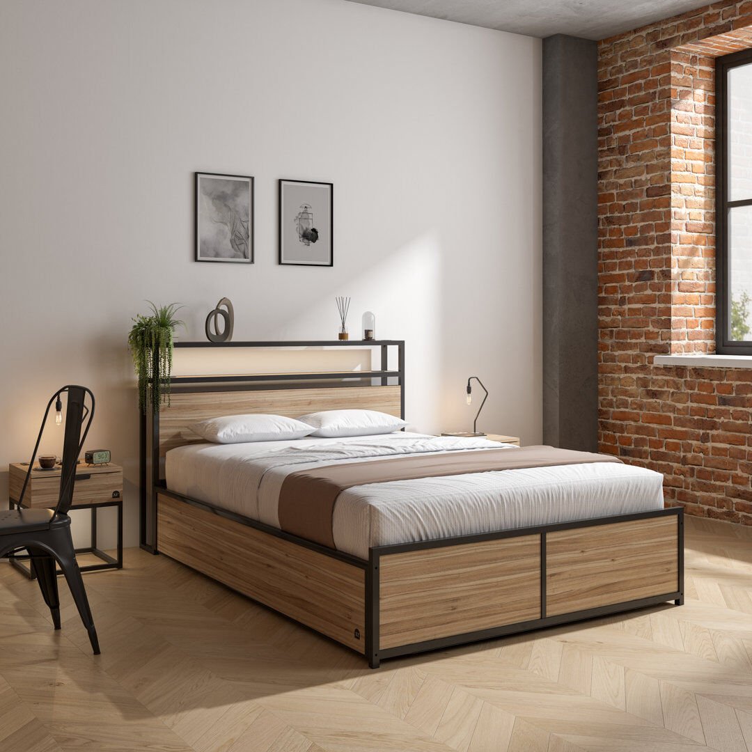 X Rocker XR Living Denver Ottoman Bed With App Controlled LED Lighting Oak/Black Double (4'6)