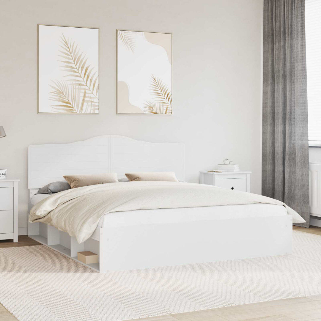 Latitude Run Solid Wood Bed Frame White Super King (200 x 200 cm)