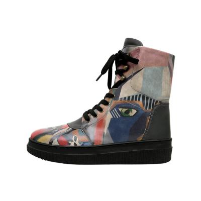 Schnürboots DOGO "Future High Top Boots You Are Never Alone Damen Stiefeletten", Damen, Gr. 39, Normalschaft, grau, Lederimitat, Schuhe Schnürboots, Handgefertigt