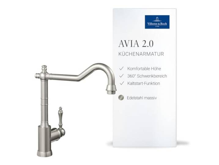 Villeroy & Boch Avia 2.0 Küchenarmatur, Höhe 235 mm – Edelstahl massiv Hochdruck, energiesparend, Keramikkartusche, 360° Schwenkbereich, 924000LC