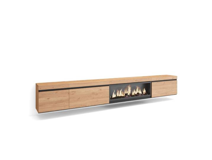 Meuble tv effet bois de chêne 317x35x45cm cheminée effet feu xxl