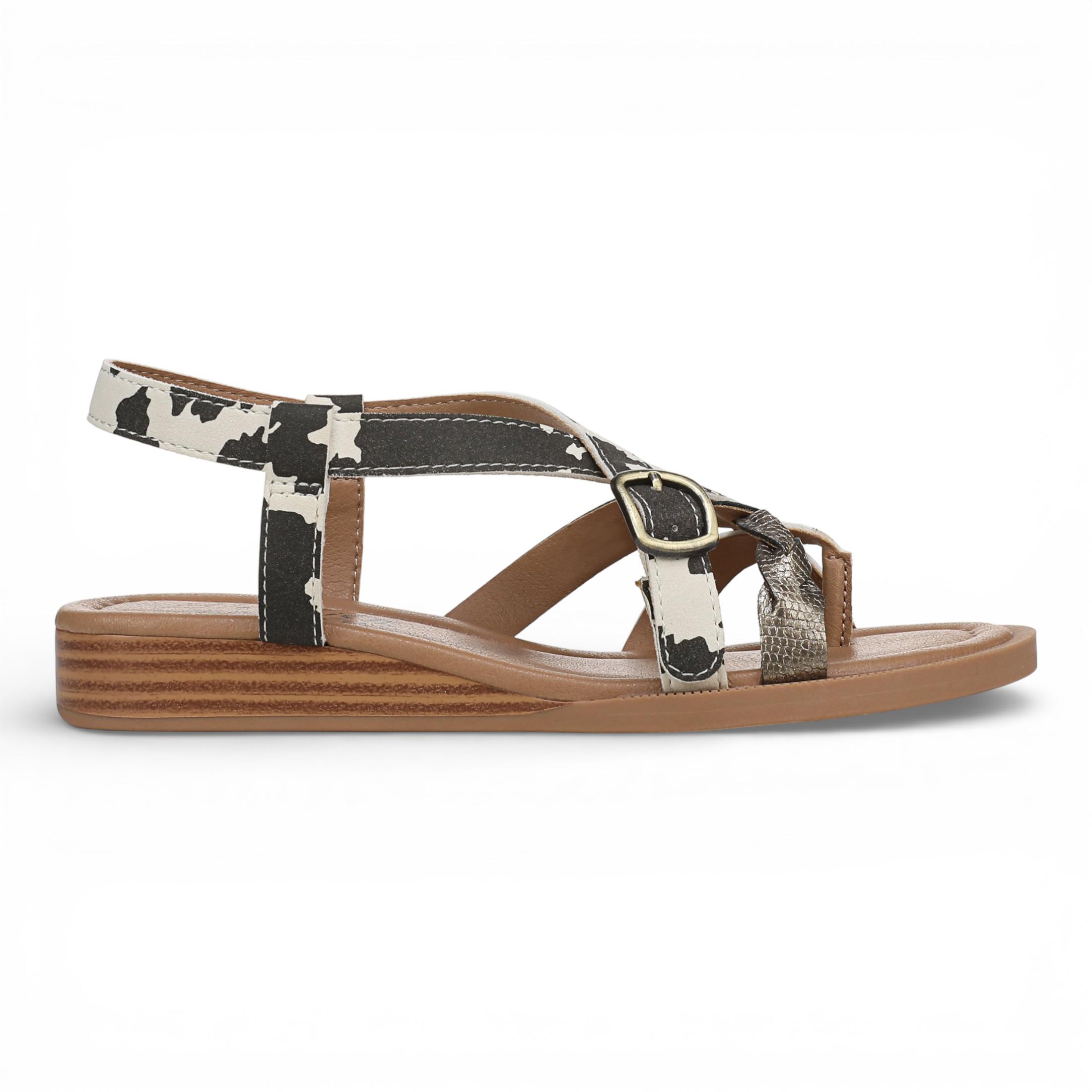 Blowfish Malibu Damen Schwarze Weiße Micro Wedge Riemchensandalen – April