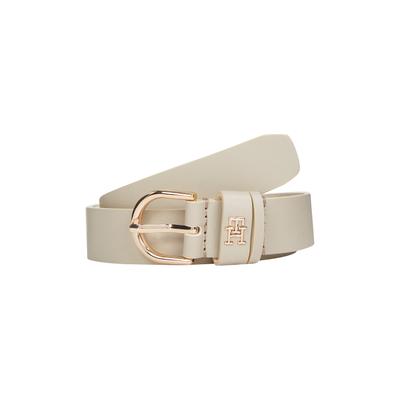Ledergürtel TOMMY HILFIGER "ESSENTIAL EFFORTLESS 2.5 cm breit GOLD", Damen, Gr. 130, weiß (sugarcane), Rindsleder, unifarben, Gürtel Ledergürtel, Logoemblem, weiche Haptik, ovale Einfachdornschließe