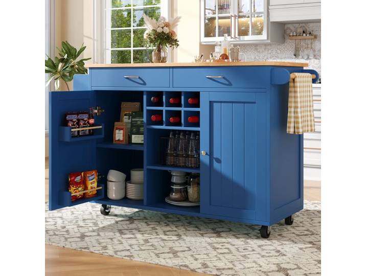 Îlot de cuisine 102 × 45 × 92 cm meuble de cuisine buffet avec rangements bleu