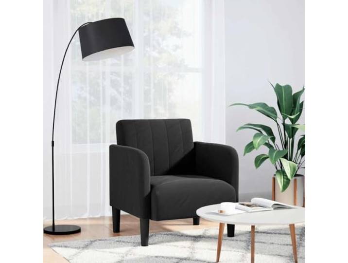 NLQMSU Sessel aus Samt mit Armlehnen, Schwarz, 54 cm Sitzfläche aus Schaumstoff und Federn, stabiler Sperrholzrahmen, vielseitig einsetzbar, weiche Haptik
