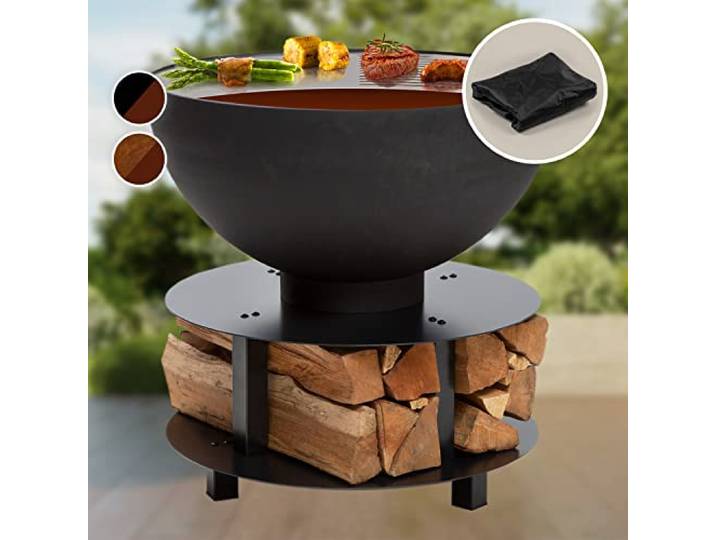 Blumfeldt Brasero Exterieur pour Le Jardin\, Brasero Plancha Portable avec Grille de BBQ\, Bol en Acier\, Barbecue avec Foyer pour Le Camping\, Brûleur à Bois\, Ultra Solide\, 60 x 56 x 60 cm