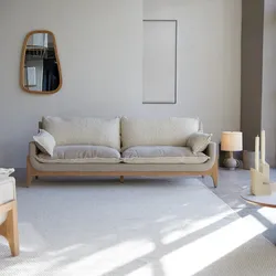 Sofa Woodnest mit massivem Eichenholzgestell und Leinenbezug 3-Sitzer ,3-Sitzer