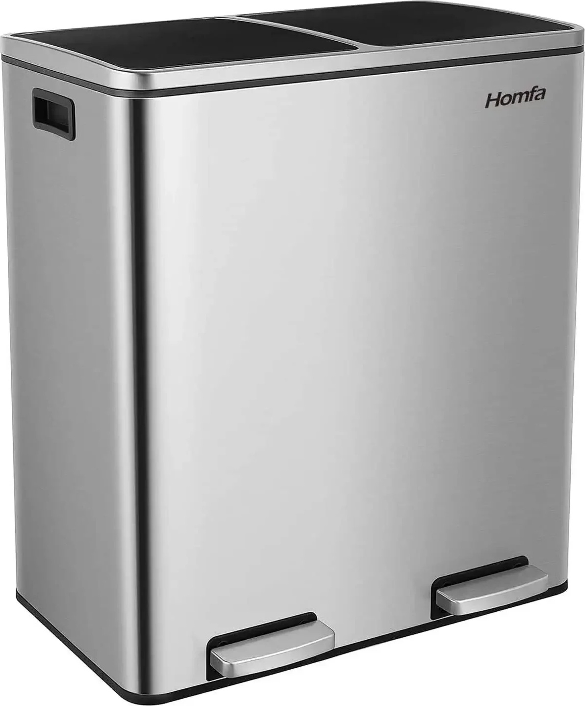 Edelstahl Küchenmüllbehälter, doppelte Recyclingbehälter, Soft-Close Deckel, Silber, 60L