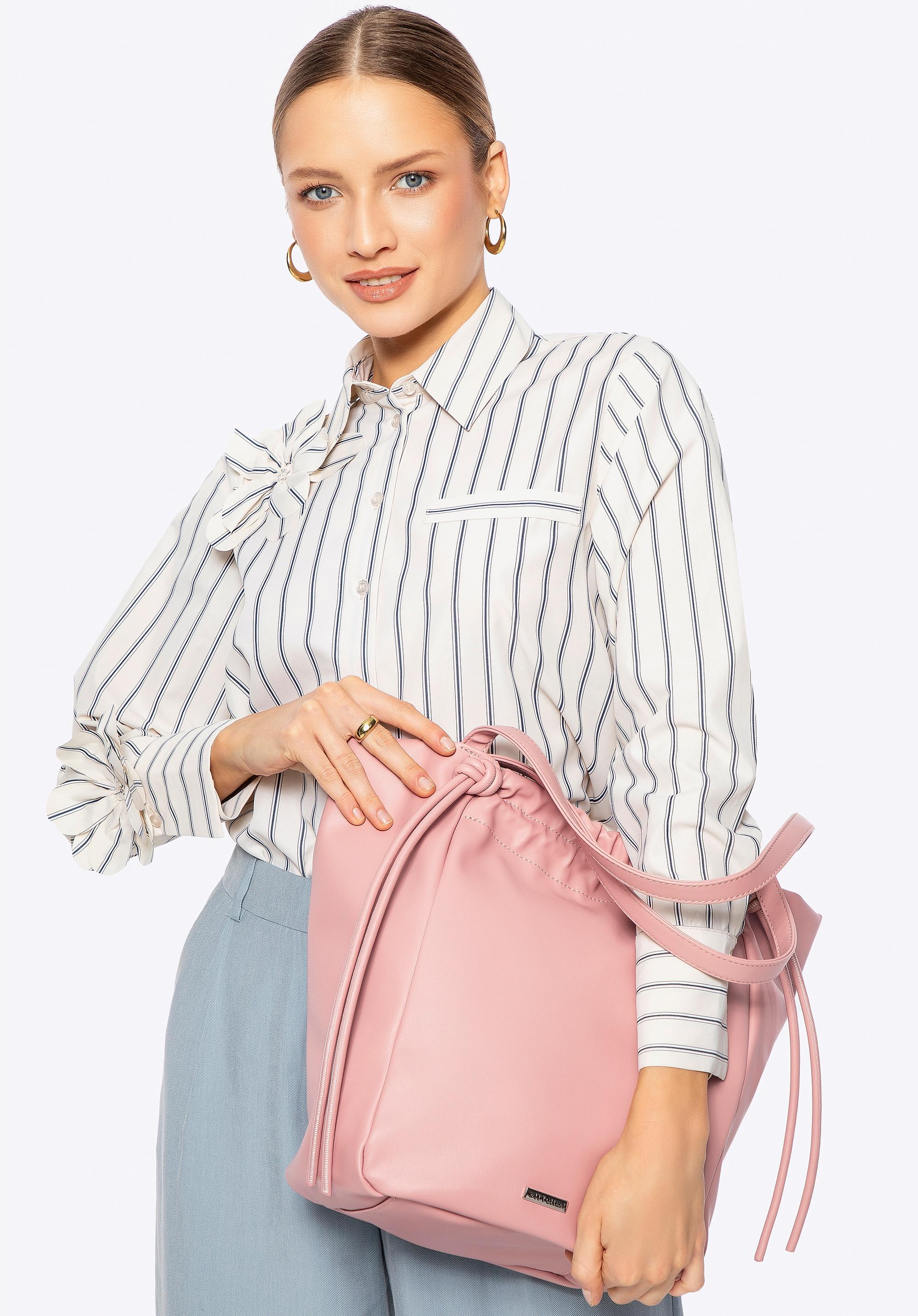Wittchen Dames eco-leren shopper met decoratieve banden, roze