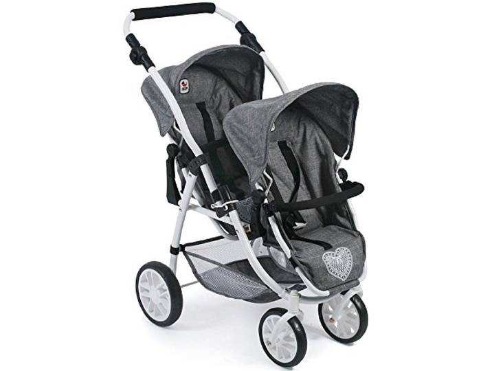 Bayer Chic 2000 68976 Tandem-Buggy Vario - Poppenwagen, grijs (jeansgrijs), van 3 tot 7 jaar oud.