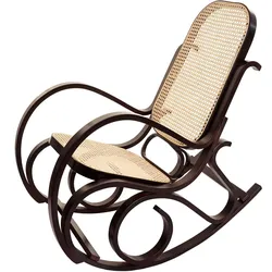 Schaukelstuhl Gallarate, Schwingsessel Fernsehsessel, Massiv-Holz Rattan, MVG-zertifiziert ~ Walnuss-Optik