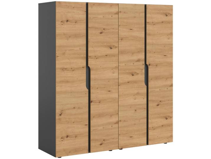 Livetastic Drehtürenschrank, Anthrazit, Eiche Artisan, Holzoptik, 160x180x51 cm, griffloses Öffnen, Schlafzimmer, Kleiderschränke, Drehtürenschränke
