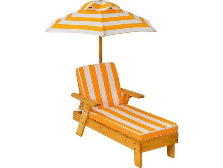 GOPLUS Chaise Longue avec Parasol en Bois Chaise de Jardin pour Bain de Soleil Charge Maximale 50KG 92x49x106cm Jaune