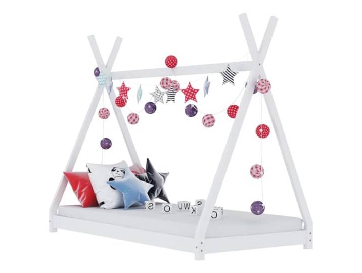 vidaXL Kiefernholz Massiv Kinderbett Hausbett Bettenhaus Spielbett Tipi Indianer Bett Kinderhaus Holzbett Bettgestell Lattenrost Weiß 90x200cm