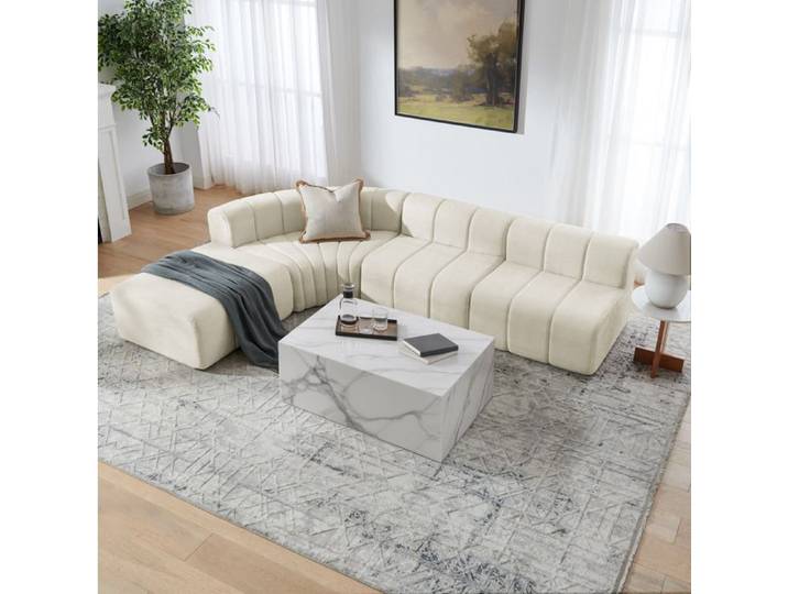 VUENOR Canape d'angle modulable 4 places 283x198x64.7 cm beige - chenille comprime