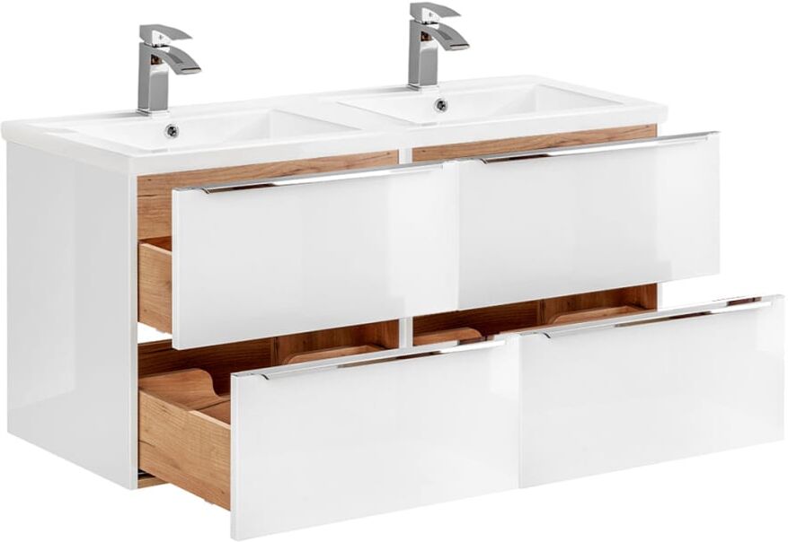 Petits meubles Meuble double vasque encastrée 120cm panneaux stratifiés blanc Blanc 120x57x46cm