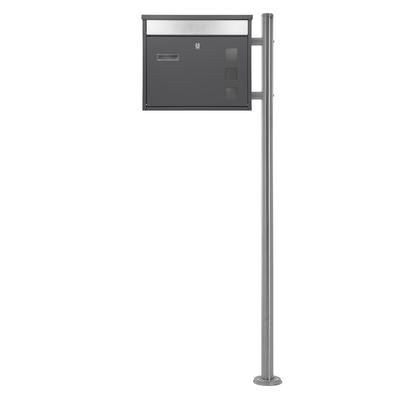 ML-Design ECD Germany Standbriefkasten Edelstahl Silber 120 cm, mit Pfosten & Namensschild, Anthrazit-Silber Design