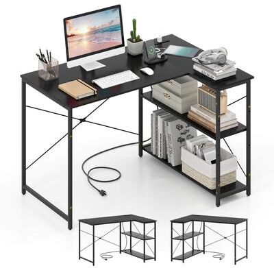 47'' Reversible Computer Desk L Shaped Desk with Charging Station
