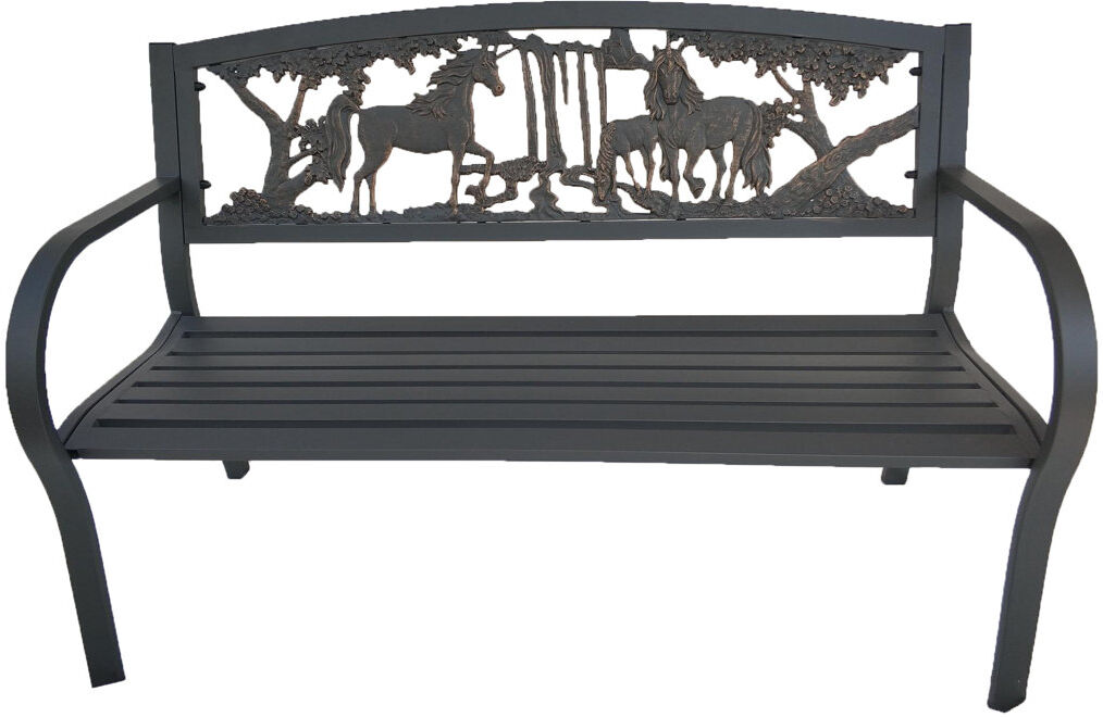 Gardeco Unicorn Themed Steel and Cast Iron Bench Bronze 48.5cm H X 127cm W X 86.5cm D