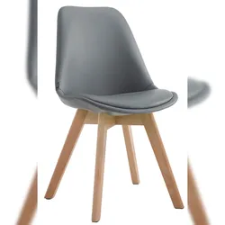 Décoshop26 - Esszimmerstuhl x1 skandinavischer Stil graues PVC 4 helle Holzbeine 10_0003744