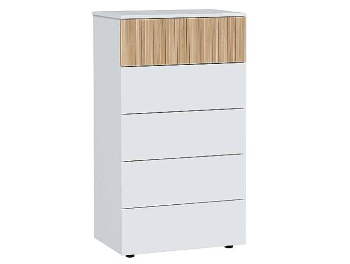 Habitdesign Modèle Ethna Commode 5 tiroirs\, 109 x 61 x 40 cm (Hauteur x largeur x profondeur) 5 Blanc « Artik » et naturel