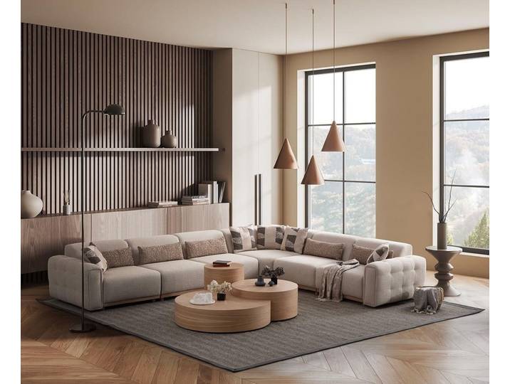 Xlmoebel Ecksofa Beiges Stoffsofa mit hohem Komfort für gemütliche Abende, Ecksofa, Hergestellt in Europa