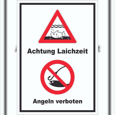HB-Druck Achtung Laichzeit Angeln verboten hochkant Aufkleber A2 (420x594mm)