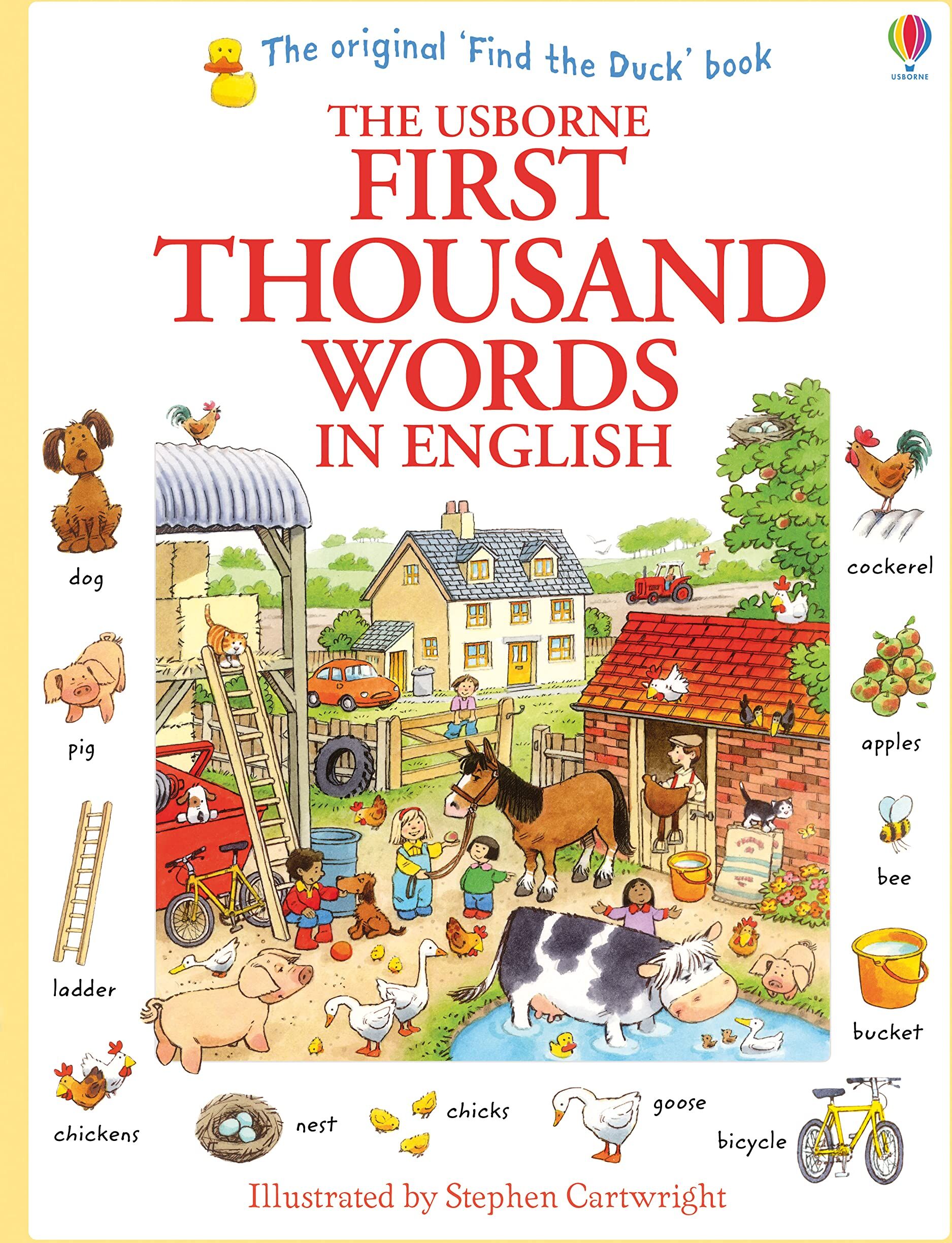 Usborne Publishing Usborne First Thousand Words in English by Heather Amery - Paperback - Ages 3-7 - Vocabulary Picture Book with Stephen Cartwright Illustrations