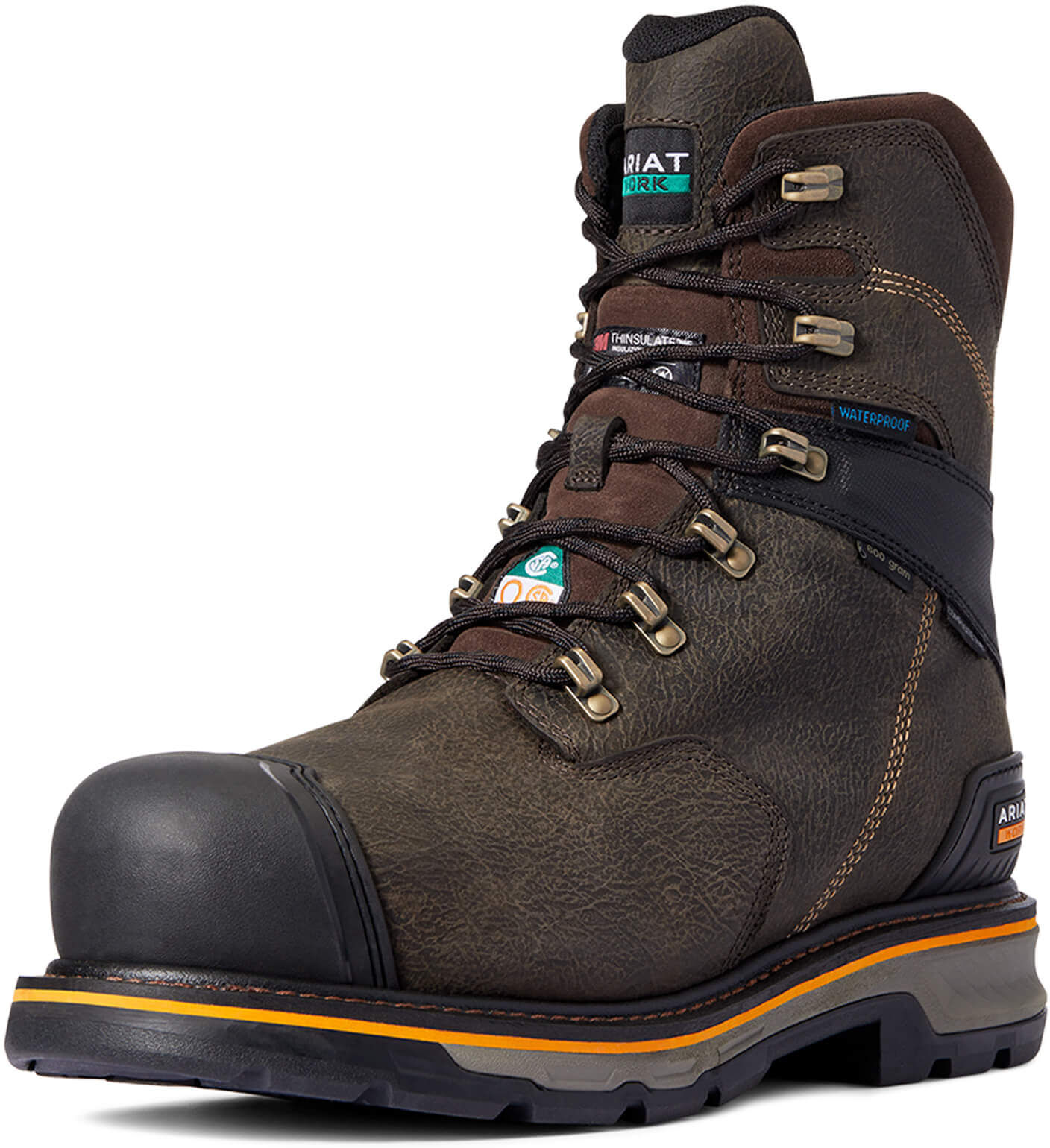 Men's Stump Jumper 8 CSA Glacier Grip Waterproof 600g Composite Toe Work Boots in Iron Coffee D / Medium by Ariat