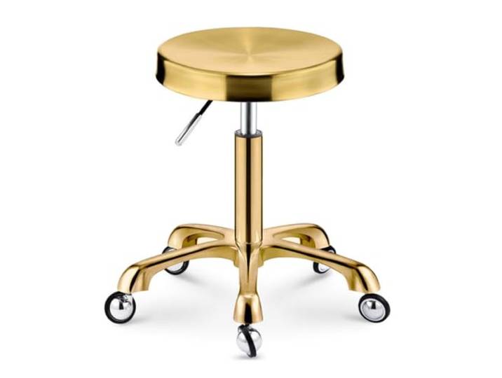 QPKZ Edelstahl Höhenverstellbar Rollhocker Tragfähigkeit 200kg, Drehhocker Mit Rollen Arbeitshocker Massagehocker Medizinischer Stuhl Drehstuhl Bürohocker Sitzhocker Küch Gold