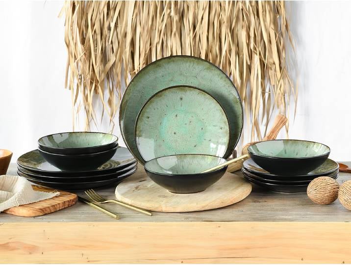 Set assiettes Jawa - 12 éléments 26 x 30 x 30cm Multicolore/Vert