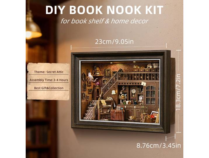 Kit de construction de nichoir à livres DIY 3D en bois, modèle de maison de poupée, insert de bibliothèque, serre-livres, décoration intérieure, cadre photo
