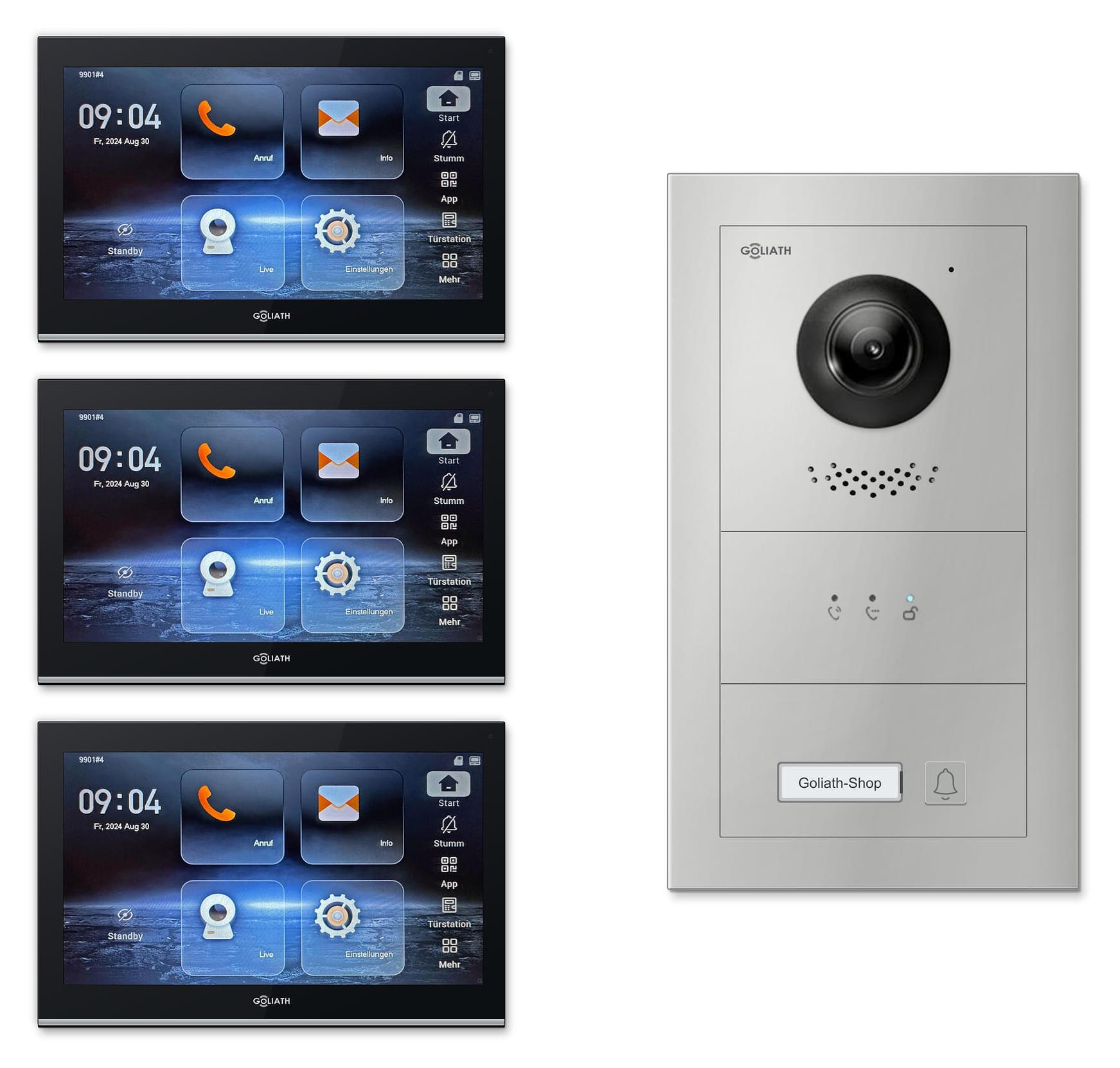 Goliath Premium IP GL-IPH102.4 Video-Türsprechanlage, 1 Familie, 3× 10 Zoll Schwarz, Silber, Unterputz