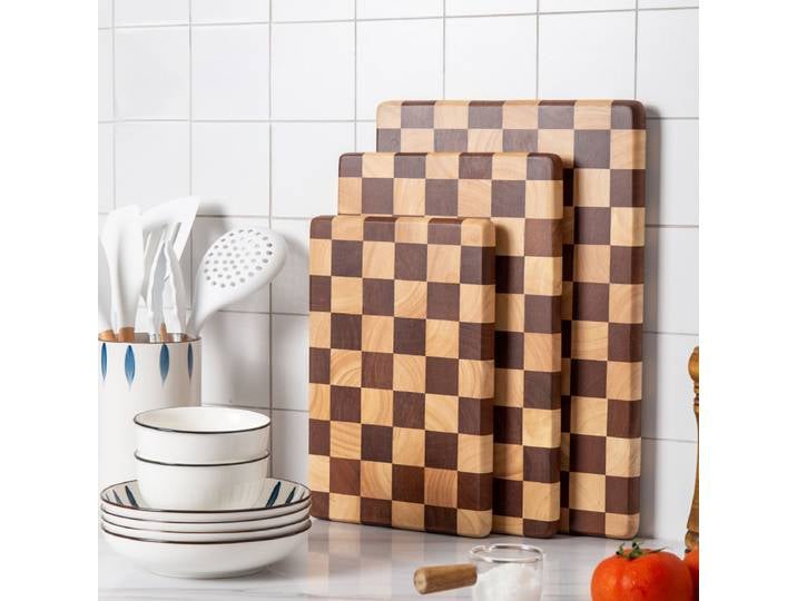 Planche à découper créative à motif damier, planche à découper mosaïque pour la maison, planche auxiliaire de cuisine, plateau en bois massif pour fruits