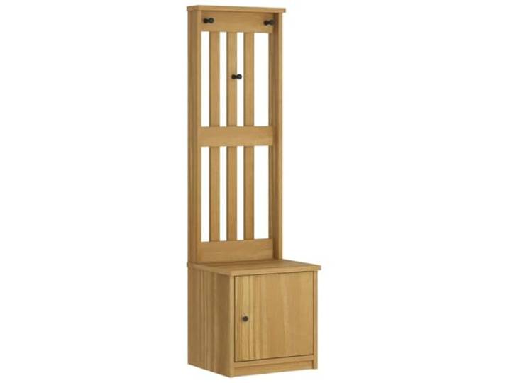 GKHPYURE Sandnes Eingangsbaum 45 x 40 x 159,5 cm aus Kiefernholz Multifunktionale Hantelbank, 3 Haken, Stauraum, Walnussholz, UV-Lack, rustikales Design