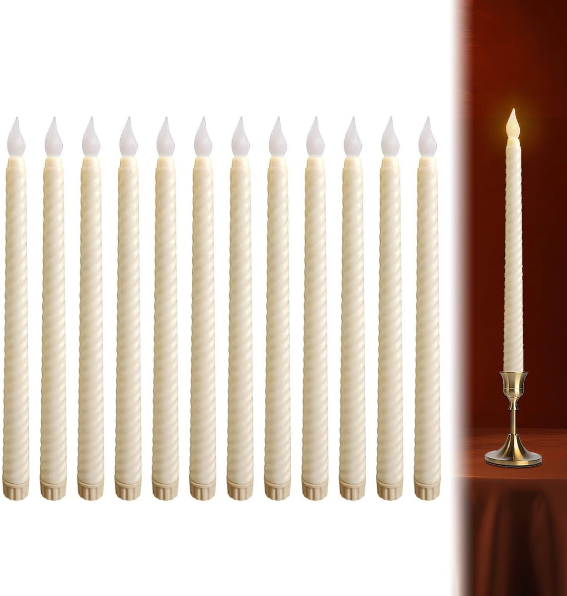 Set van 12 flikkerende LED kaarsen van echte was voor decoratie