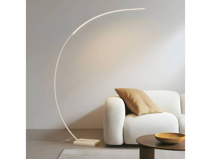 Bogenlampe Kendra Lindby, dimmbar, weiß / opal, für Wohn- / Esszimmer, Metall, Modern